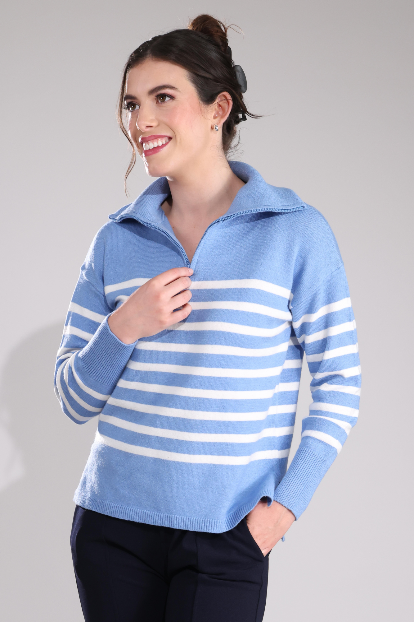 7324B1|DEEP SKY/IVORY STRIPE