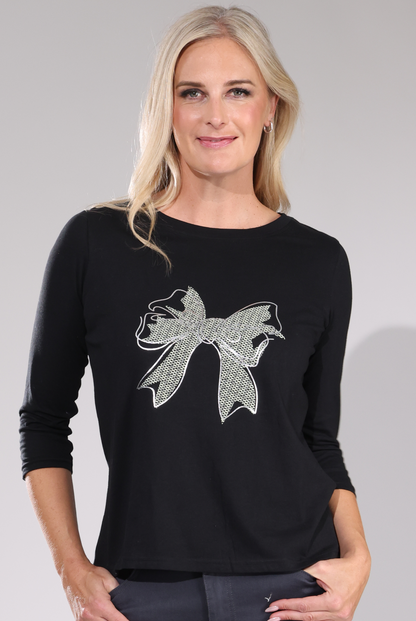 3406D1|SILVER FOIL BOW ON BLACK