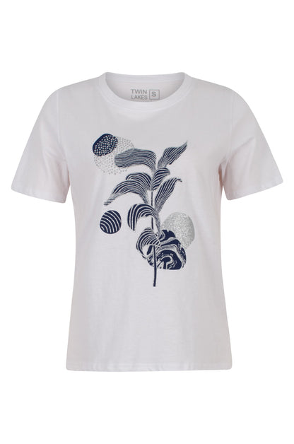 3416C1|NAVY SILV LEAF ON WHITE
