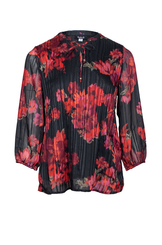 8573D1|RED BLACK FLORAL LUX