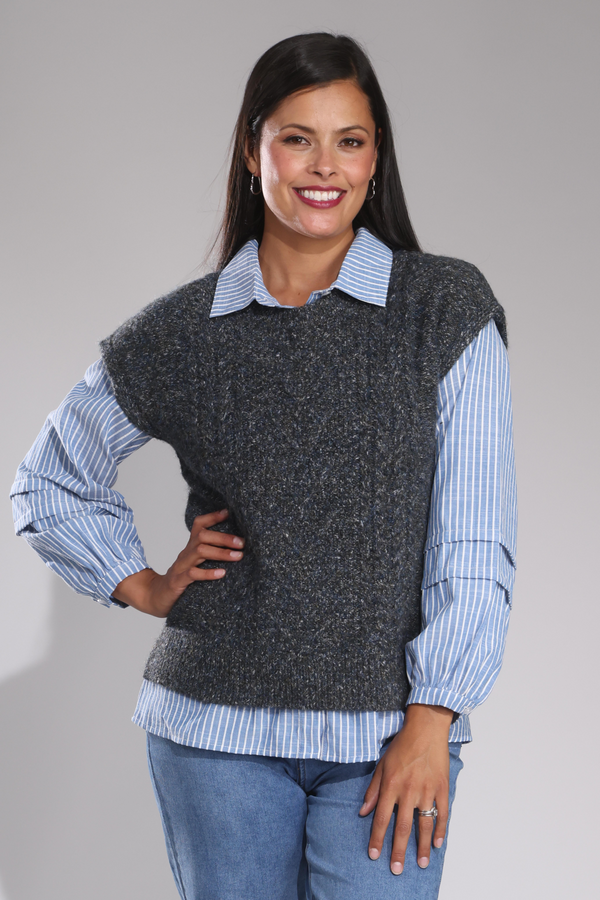 Touch of Wool Vest | Black Indigo Marle | 6967B1