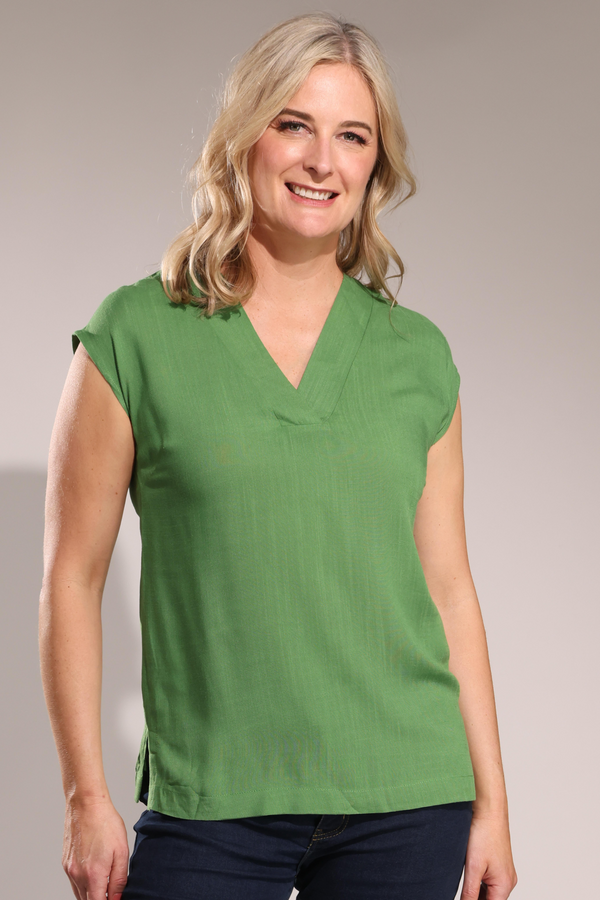 Sleeveless V neck Top | Avocado | 3301A1
