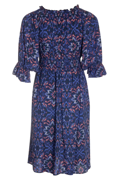 Print Dress with shirred waist | Indigo Pink Aztec | 3356YY ...