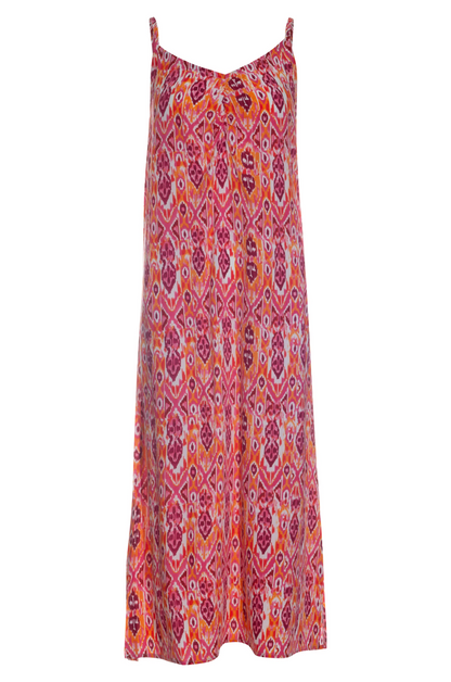 Maxi Dress with spaghetti straps | Pink Orange Aztec | 3357YY ...