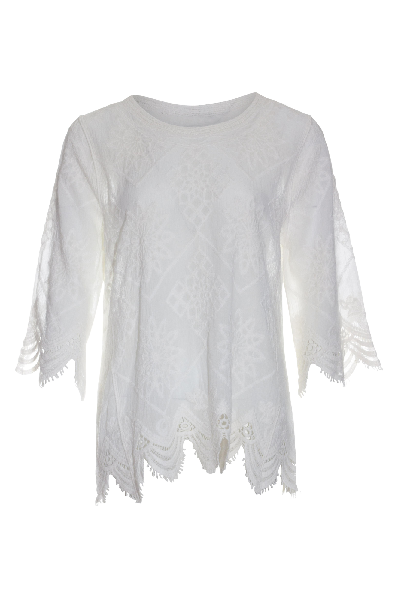 Scallop hem Cotton Embroidery Top | OFF WHITE | 6401YY – Ballentynes ...