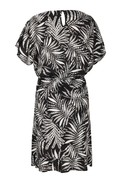 Printed Dress With Flutter Shoulder | BLACK WHITE FERN | 3351YR ...