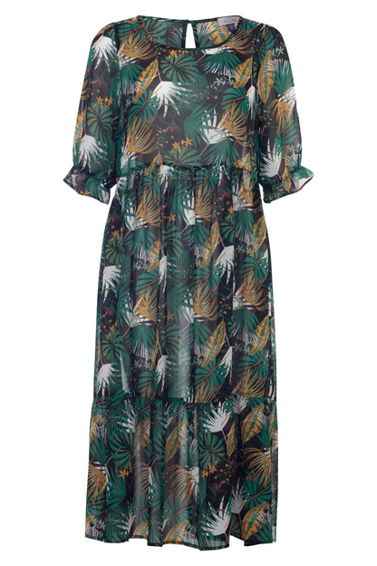 Printed Chiffon Midi Dress | GREEN BLACK PALM | 7128YY – Ballentynes ...